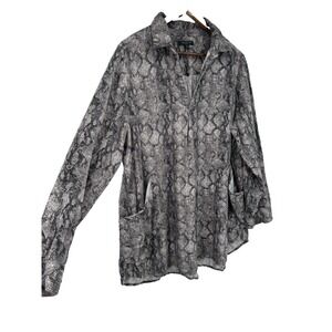 For Cynthia Linen Tunic Top Plus Size 1X Gray Snake Skin Lagenlook Artsy pockets